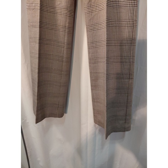 EXPRESS size 6 Brown Plaid Stretch EDITOR Wide Leg Flare Dress Pants Gold Thread - Picture 3 of 12